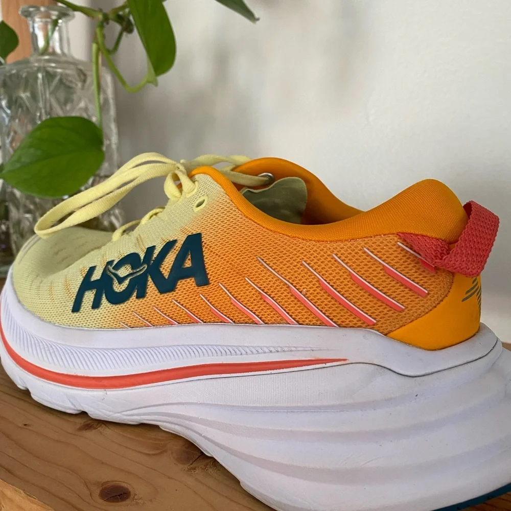 Hoka One One Bondi X Yellow Orange Athletic Running Sneakers Shoes - Picture 5 of 13